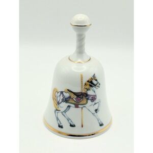 Bel-Terr China Carousel Horse and Lion Porcelain Bell Gold Trim Vintage USA